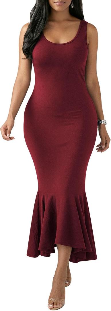 Nimsruc Summer Long Dress Bodycon Sleeveless Tank Tops Maxi Mermaid Dresses for Women 2026,  XX-Large