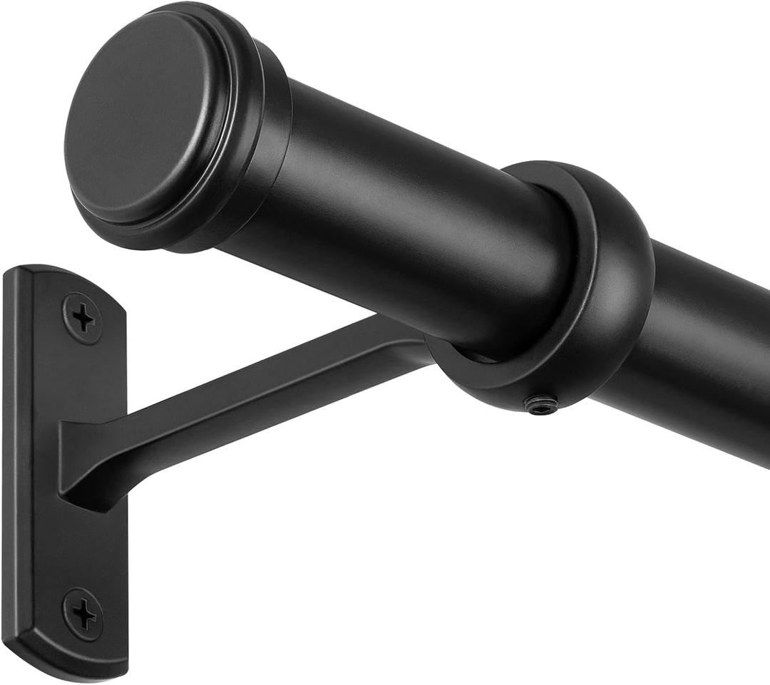 1 Inch Blackout Curtain Rods for Windows Patio, Adjustable Room Divider Curtain Rod Wall Mount & Ceiling Mount for Indoor & Outdoor, Black, 28" to 48"