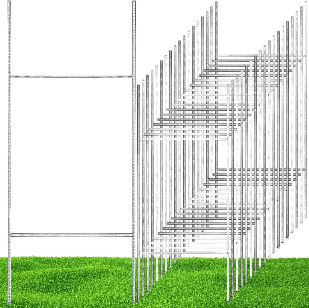 Therwen 30 Pcs H Stakes for Yard Signs 30'' x 10'' Metal Heavy Duty H Frame Wire Stakes Weatherproof Metal Holder for 250 Anniversary USA 4mm 5mm Corrugated Signs Board Guidepost Yard Decor