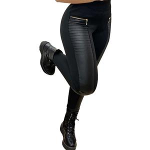 Faux Leather Leggings for Women Pleather Pant Elastic Mid-Waisted Stretchy Patch Zip Tights (Black, XL)