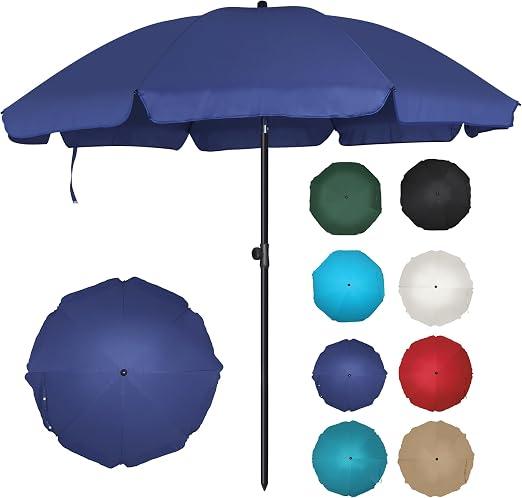 Blissun 6.5ft Patio Umbrella with Push Button Tilt & Height Adjustable, UV50+ Sun Protection with Sturdy Fiberglass Ribs & Iron Pole, Market Umbrella for Outdoor Table Garden Backyard Beach