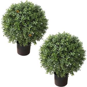 ALL SEASON GREEN 2'T 19''D Topiaries Trees Artificial Outdoors 2 Pack Fake Boxwood Bushes Outside Potted Tree (Large)