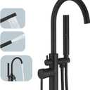BESy Freestanding Bathtub Faucet Tub Filler Free Standing Floor Mount Stand Brass Bathroom Tub Faucets with 2 Function Hand Shower Wand Swivel, Matte Black Finish