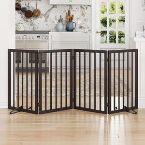 Dog Gate for Doorways 32" Tall Freestanding Dog Gate for Stair Foldable Pet Gate for Dogs Indoor (Brown,4 Panel)