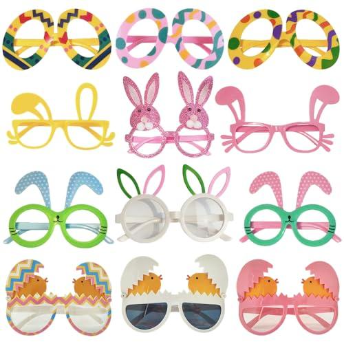 JAKADYUKS Easter Glasses 12Pcs Party Favors Decorations Supplies Photo Booth Props Classroom Prize Easter Gifts Easter Eggs Basket Stuffers Fillers, Easter Eggs Bunny and Chick Eyeglasses