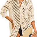 Fisoew Womens Hollow Out Swimsuit Coverup Shirt Button Down Bathing Suit Cover Ups Beachwear