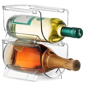 Modular Plastic Free-Standing Water Bottle and Wine Rack Storage Organizer for Kitchen Countertops, Pantry, Refrigerator,Ideal Storage for Wine, Soda, Pop and Beer - Stackable, 2 Pack - Clear