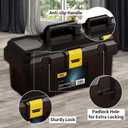 Deli Small Tool Box, 15in Plastic Toolbox with Handle,Portable Tool Box with Removable Tray and Lockable Design,Tool Storage Box for Home, Workbench and Garage Organization