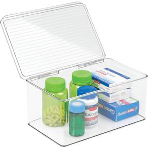 iDesign 39810 Med+ Large Plastic Bathroom Vanity Bin with Lid, Medication, Accessories, Dental Supplies, Cosmetics, BPA-Free Organizer Box, 7.25" x 10.75" x 5", Clear
