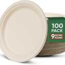 9 Inch Compostable Paper Plates (100 Pack) - Eco-Friendly Disposable Dinnerware for Parties, Microwavable & Water/Oil Resistant - 100% Biodegradable Heavy Duty Brown Plates for Events, Picnics