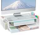 AUPSEN Computer Monitor Stands Riser，2-Tier Desk Organizers and Accessories, Office Desk Accessories Organizer with Drawers and 2 Pen Holder for Office Supplies (White)
