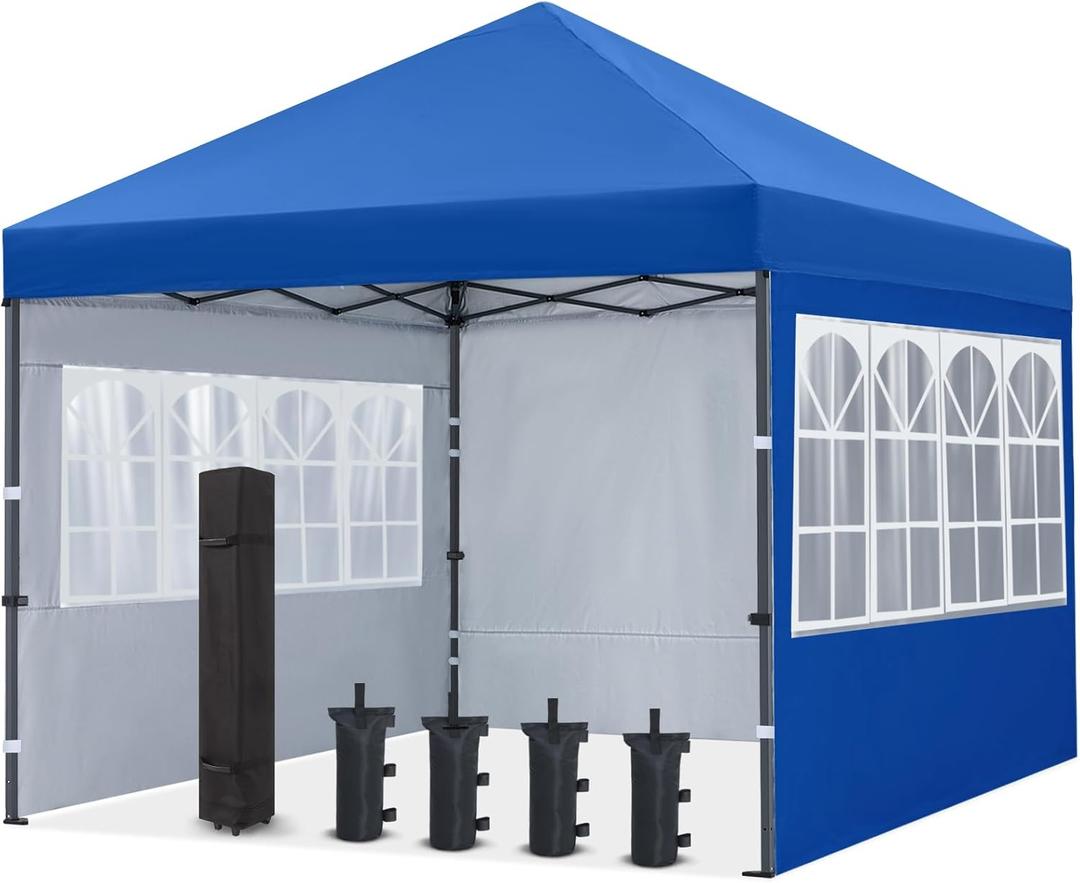 COOSHADE 10X10Ft Pop up Canopy Tent Enclosed Instant Folding Canopy Shelter with Elegant Church Window Outdoor Pavilion Cater Party Wedding BBQ Events Tent (Royal Blue)