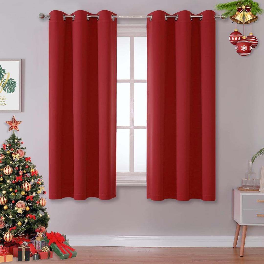 DUALIFE Red Blackout Curtains for Bedroom 45 Inch Length Room Darkening Thermal Insulated Short Kitchen Curtains with Grommet Window Drapes Curtain Panels for Living Room 38 x 45 Inches Long