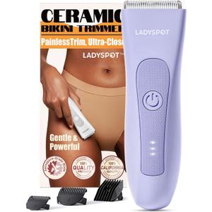 Bikini Trimmer for Women, Pubic Hair Trimmer Shaver for Women -Waterproof Hair Shaver Razors, LADYSPOT Shaving Sets,with 3 Guards,Replaceable Hypoallergenic Ceramic Blade,Wet/Dry(Purple)