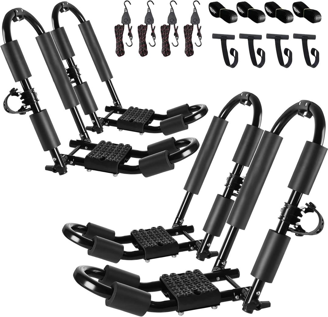 Premium Kayak Roof Rack, 2 Pair J-Bar Roof Rack, Folding Adjustable Rack, Heavy Duty Kayak Roof Carrier 2 Kayak, Canoe, SUV, Surfboard on SUV, Car and Truck Crossbar