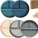 K Y KANGYUN 5 PCS Unbreakable Divided Plates for Adults 9in, Deep Dinner Plates, Divided Design for Picky Eaters,Compartment Plates, Lightweight Reusable Plastic Portion Control Plates