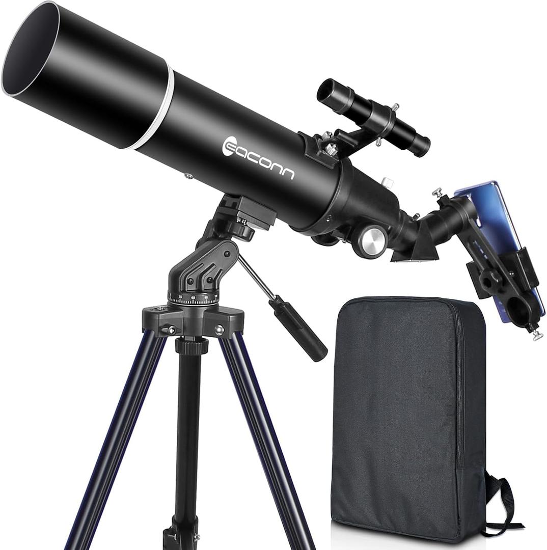 Telescopes for Adults Astronomy, 80mm Aperture 600mm Refractor Telescope for Kids & Beginners, Compact and Portable Travel Telescopio with Backpack (Black)