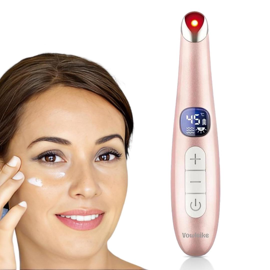 Eye Lift Wand, 3 in 1 Vibrating 98F to 113F LCD Eye Massager for Dry Eyes, Dark Circles and Puffiness, Face & Neck Lifting Tool for Fine Lines and Wrinkles, Rose Gold