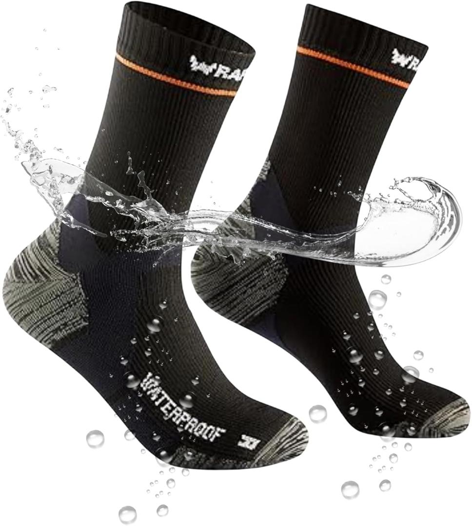 Waterproof Socks for Men Women, Ultimate Warmth with Merino Wool, Waterproof Hiking Socks with Breathable Cushion (Black, M)