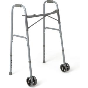 Medline Heavy Duty Bariatric Extra Wide Folding Walker wtih 5" Wheels, Supports up to 600 lbs, Comfort Foam Hand Grips