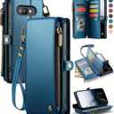 Defencase for Google Pixel 9a Case Wallet with RFID Blocking Card Holder for Women Men, Fashion PU Leather Magnetic Snap Flip Zipper Wrist Strap Wallet Phone Case for Google Pixel 9A 6.3", Dark Blue