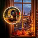 Bear Moon Flower Window Lights Decorations Circular Hanging String Lights Battery Powered Indoor for Wedding Anniversary Room Warm White (28LED)