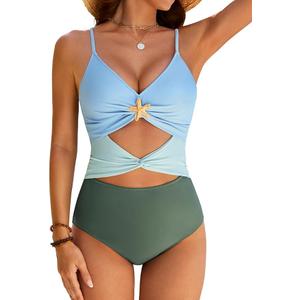 BMJL One Piece Swimsuit for Women Bathing Suits Swim Suits 2025 Tummy Control Flattering Full Coverage (S,Green Color Block)