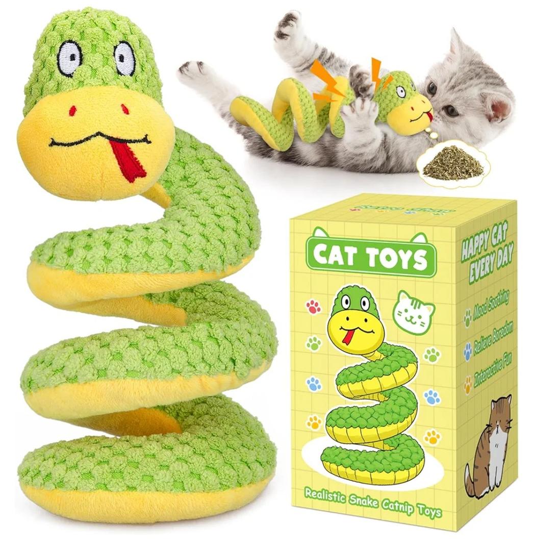 Retro Shaw Cat Toys, 11 in Realistic Catnip Snake Toy with Crinkle Sound Inside, Cat Nip Toys with SilverVine, Stuff Snake Interactive Snake Toy for Cats to Chew