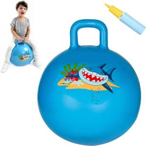 INPANY Hopper Ball, 18 Inches Bouncy Ball with Handles, Bouncing Bounce Balls Hopper, Inflatable Jumping Hopping Toys for Kids Ages 3-6, Hoppity Hop Girls Boys Gifts, Pump Included (Blue Shark)