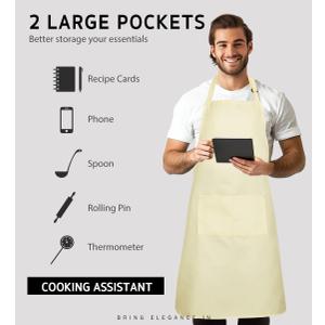 Syntus Adjustable Bib Apron Waterdrop Resistant with 2 Pockets Cooking Kitchen Aprons for Women Men Chef, Cream
