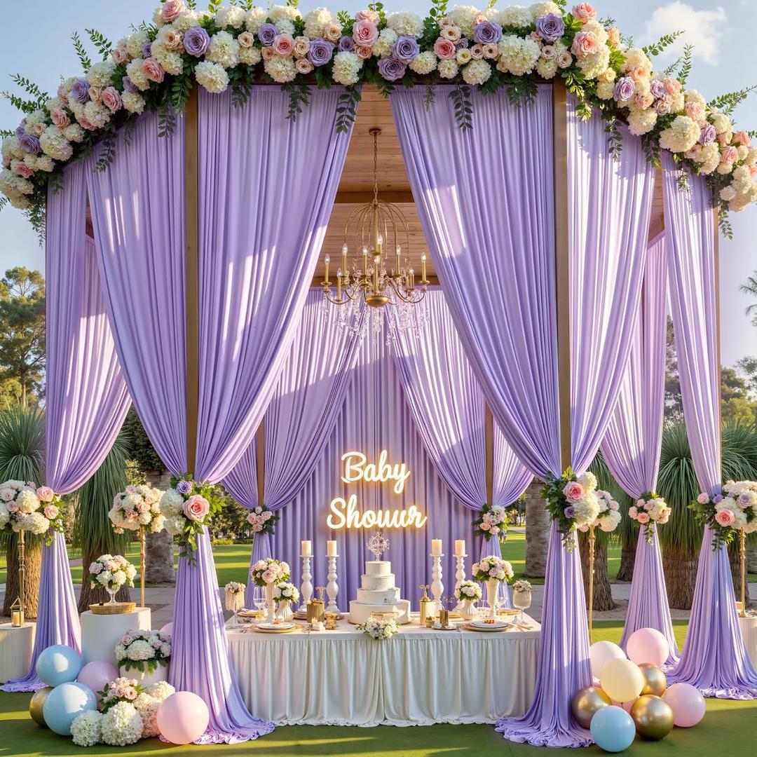 50ft15ft Taro Purple Backdrop Curtain for Wedding Parties, 10 Panels Wrinkle Free 15 FT Long Polyester Photo Backdrop Drapes Back Drop Cloth for Birthday Photography Background, W5' x H15'