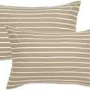 JELLYMONI 100% Natural Cotton Striped Queen Pillowcases Set, 2 Pack Khaki and White Stripes Pattern Printed Pillow Covers with Envelope Closure(Pillows are not Included) (1608)