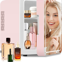 4-Liter Pink Portable Mini Fridge for Skincare Beauty Cosmetic Makeup With Mirrored Door and Dimmable LED Light