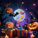 Halloween Solar Wind Chimes, Halloween Pumpkin Wind Chime, Solar Powered Color Changing Windchime for Outside, Waterproof Hanging LED Light Pumpkin Wind Chimes Gift for Porch Patio Yard Decor (Mad)