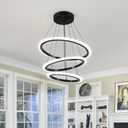 O'NEELDY Modern 3 Ring LED 52W Black Pendant Light with Irregular Ring Lights Adjustable Hanging Lamp for Dining Room Bedroom Kitchen Island Cafe, 16 inches x 16 inches x 47 inches