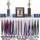3ft- Medal Awards Rack Ultimate Medal Hanger Display and Trophy Shelf - Multi-Sport Trophy and Medal Holder for Medal Display, Plaques, Pictures, Trophies and More. Solid Wood - Large 36" - White