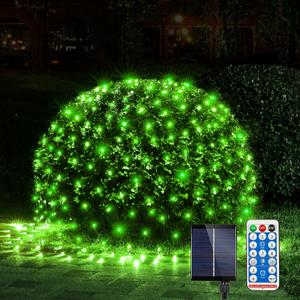 WBao Solar Christmas Lights Outdoor, 360LED 11.5ft x 6.9ft Christmas Net Lights with Remote, 8 Lighting Modes, Timer, Waterproof Design for Lawn, Bushes, Trees Outdoor Xmas Decorations, Green