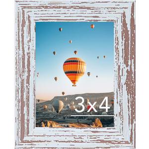 3x4 Picture Frame Rustic White for Wall Hanging or Tabletop, Wall Mounting Horizontally or Vertically, 3 x 4 Wall Gallery Poster Photo Frame with Shatter Resistant Plexiglass, Rustic White