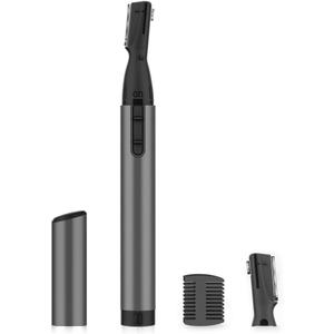 Eyebrow Trimmer, Facial Hair Trimmer Precision Detailer with Rinseable Blade, Battery Powered Double-Sided Eyebrow Razor with Comb, Compact Pen-Size Safe Painless Shaver for Chin Peach-Fuzz (Cinder Gray)