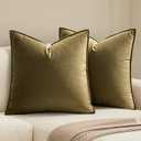 MIULEE Olive Green Velvet Throw Pillow Covers 24x24 Soft Decorative Solid Square Euro Sham Cushion Cases Pack of 2 Modern Luxury Home Decor for Couch, Sofa, Bedroom