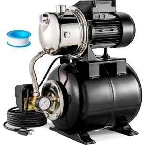 1.6HP Shallow Well Pump with Pressure Tank, 1320 GPH Water Pressure Booster Pump, Maximum Head 164FT Automatic Shallow Well Jet Pumps for Home Irrigation Sprinkler Garden Lawn