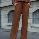 Amoretu Women's 2 Piece Set Fall Outfits Lounge Set V Neck Wide Leg Pants Matching Sets, for Work and Casual with Pockets (Brown, L)