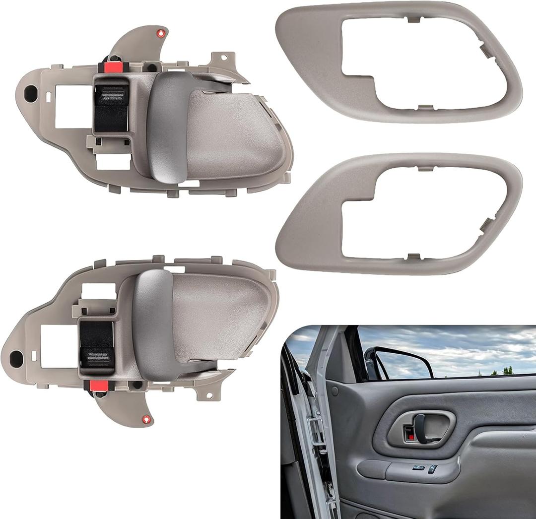 Interior Door Handle w/Bezel Kit Compatible with 1995-2002 Chevy C1500 C2500 C3500 K1500 K2500 K3500 Tahoe GMC C1500 C2500 C3500 K1500 K2500 K3500 Yukon, Textured Gray, Replaces 15708043 15708079