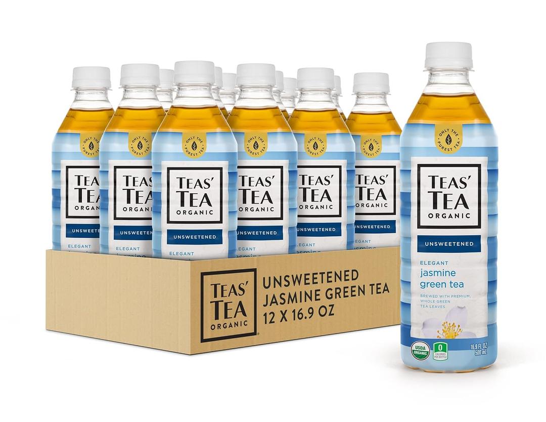Teas' Tea Unsweetened Jasmine Green Tea 16.9 Ounce (Pack of 12) Organic, Sugar Free, 0 Calories (EXP 05/20/27)