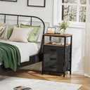 Huuger Nightstand with Charging Station, 27.6 Inch End Table Bedside Table with USB Ports and Outlets, Fabric Drawers, Night Stand for Bedroom, Rustic Brown and Black, 11.8"D x 15.7"W x 27.6"H