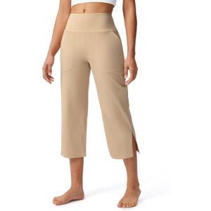 Capri Pants for Women Wide Leg Yoga Capris with Pockets Stretch High Waist Crop Pants Loose Travel (XL)