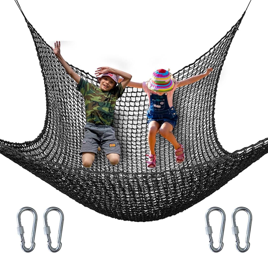 Kids Climbing Cargo Net, 9.8 * 9.8 ft Playground Safety Net, Polyester Double Layers Net Bridge for Inside, Outside, Backyard,Tree House, Obstacle Training, Monkey Bar, Black (9.8 * 9.8)