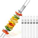 13inch 12(packs) Double Fork Flat Stainless Steel BBQ Skewers with Push Bar, Reusable Skewers for Grilling Kabob Skewer for Meat, Vegetable, BBQ Accessories