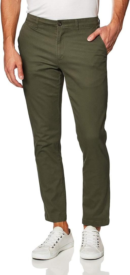 Men's Slim-Fit All-Day Stretch Casual Chino Pant, Olive, 34W x 32L