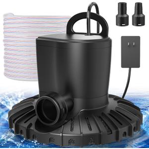 Pool Cover Pump, 3000L/H Automatic On Off Swimming Pool Cover Pump with 2 Garden Hose Adapters, 23ft Drainage Hose, and 49ft Power Cord, Submersible Water Pump for Pool, Tubs, and Water Beds